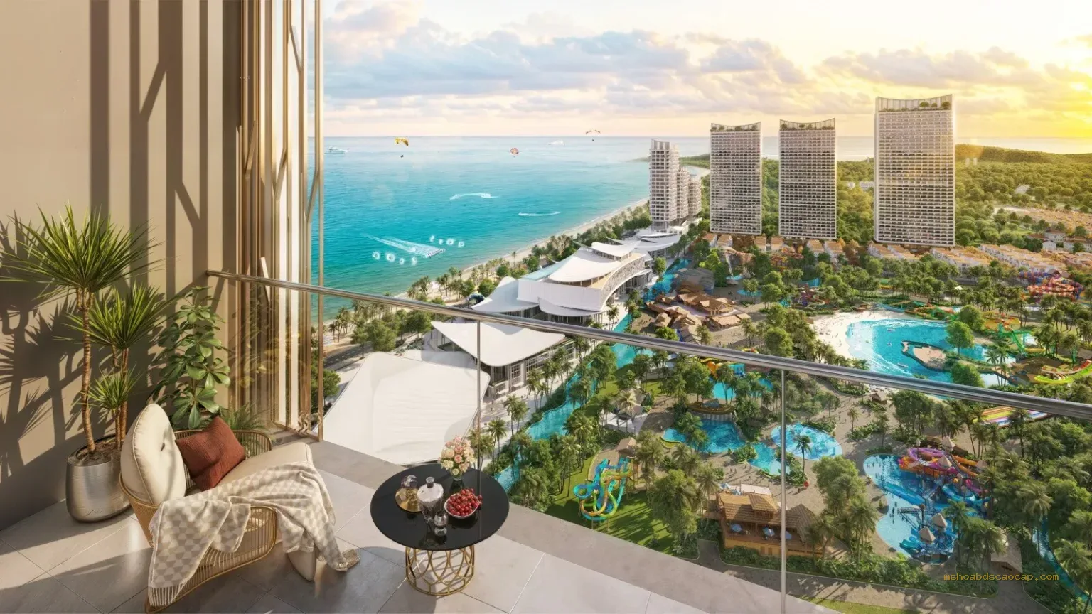 Căn hộ Blanca City nhìn ra công viên nước và biển – phối cảnh