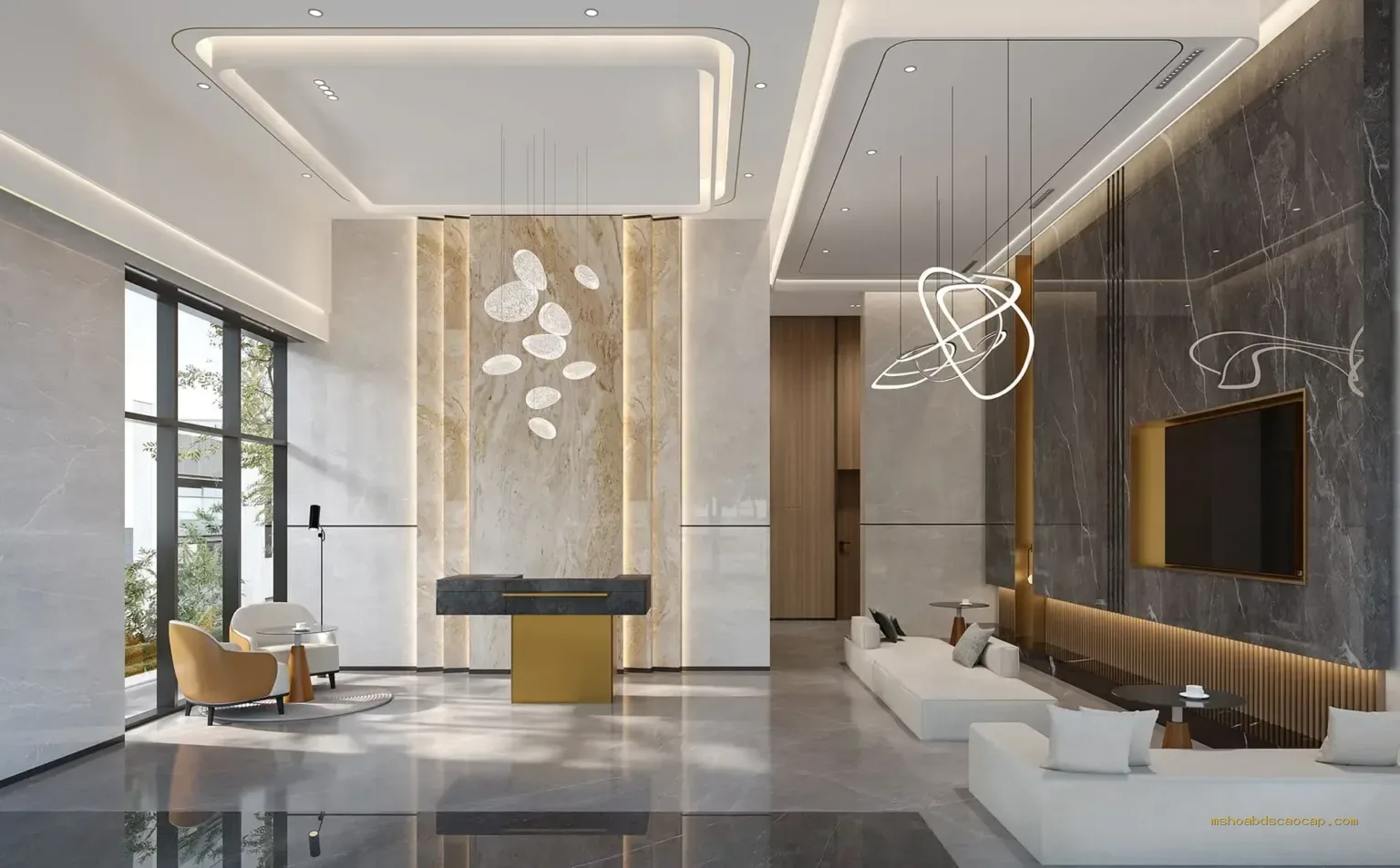 Sảnh tiếp khách tháp B1 Gladia Heights – phối cảnh