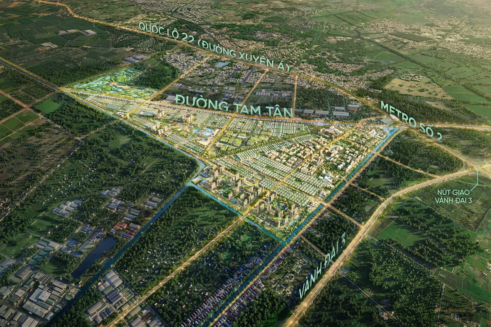 Phối cảnh Vinhomes Saigon Park giữa Quốc lộ 22, đường Tam Tân, Vành đai 3 và tuyến Metro số 2